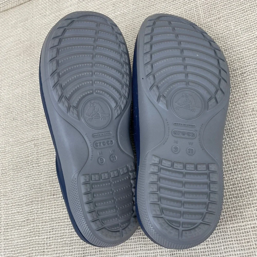 Crocs Classic Slide Navy Blue Grey Mens 9 Womens 11 Sandals 12030‎